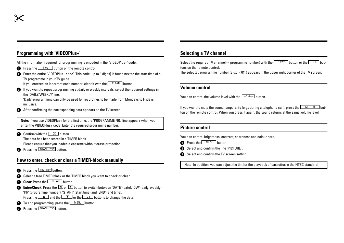 Programming with ’videoplus, Selecting a tv channel, Volume control | Picture control | Philips 21PV288/05 User Manual | Page 2 / 12