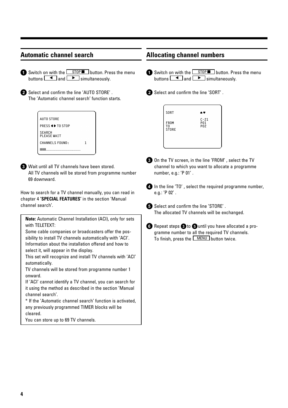 Automatic channel search, Allocating channel numbers | Philips 21PV288/05 User Manual | Page 6 / 12