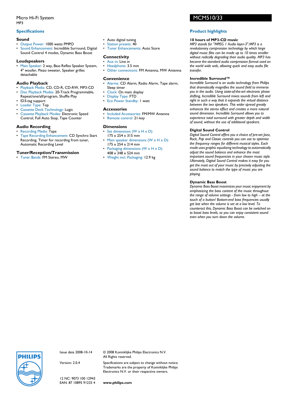 Philips MCM510 User Manual | Page 2 / 2