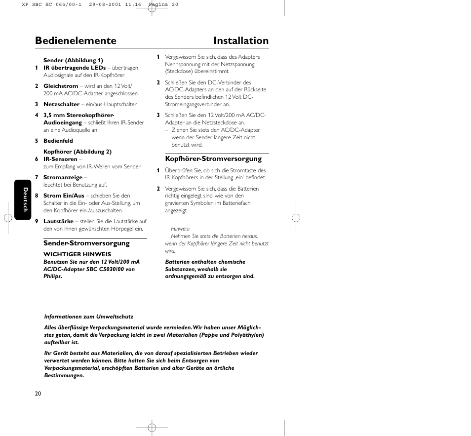 Bedienelemente installation | Philips HC065 User Manual | Page 20 / 85