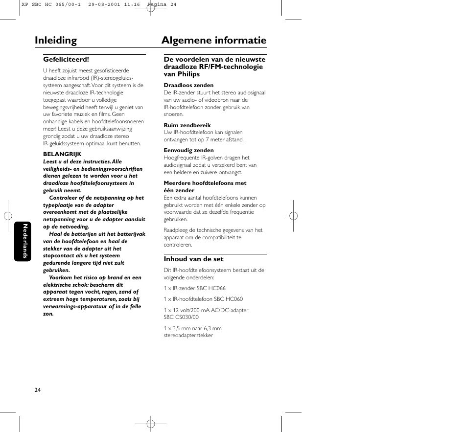 Inleiding algemene informatie | Philips HC065 User Manual | Page 24 / 85