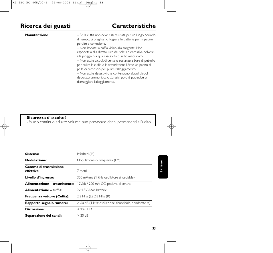 Ricerca dei guasti caratteristiche | Philips HC065 User Manual | Page 33 / 85