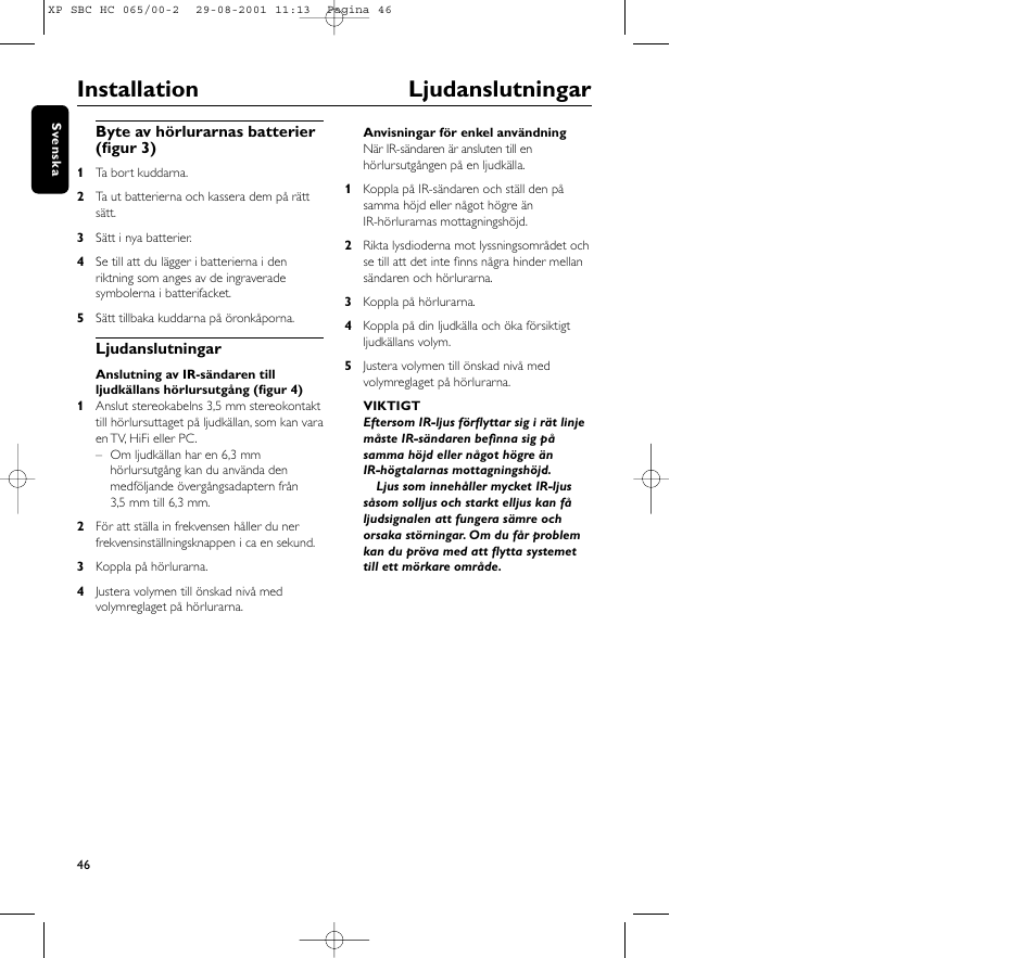 Installation ljudanslutningar | Philips HC065 User Manual | Page 46 / 85