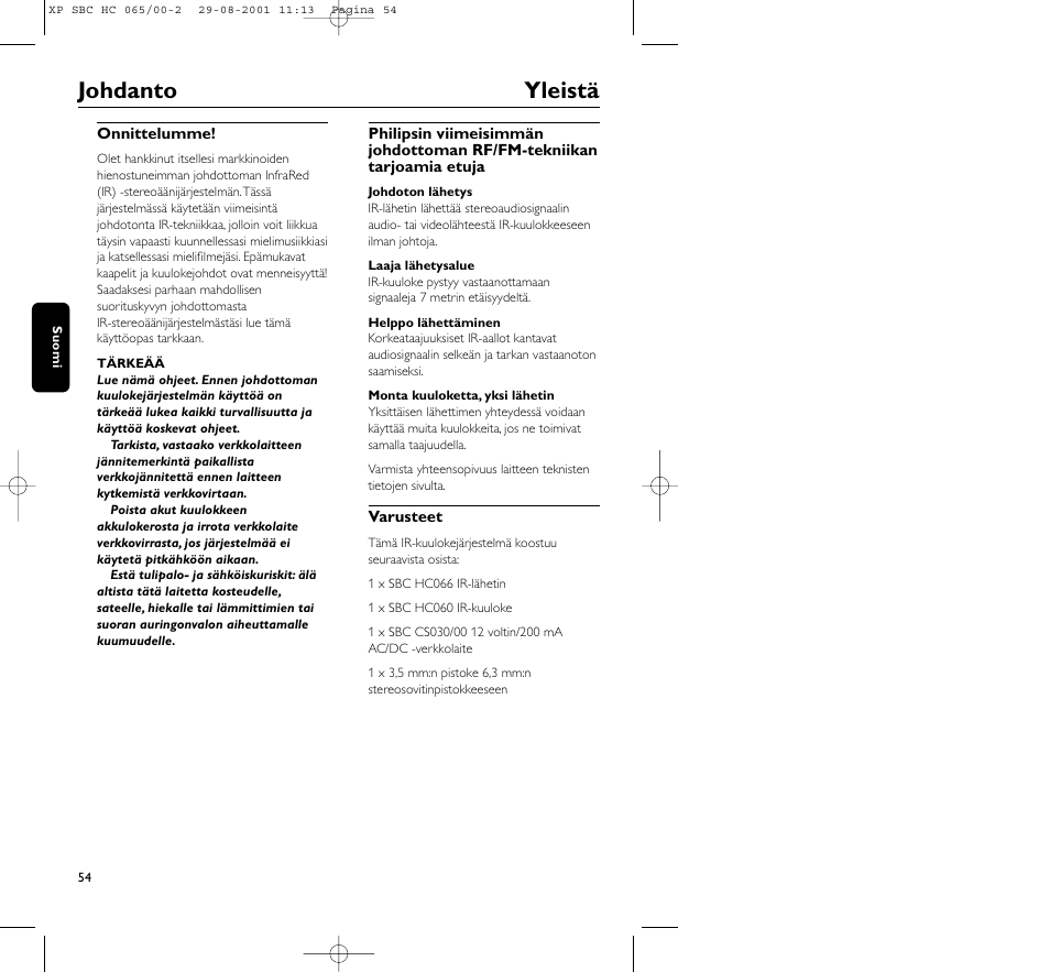 Johdanto yleistä | Philips HC065 User Manual | Page 54 / 85