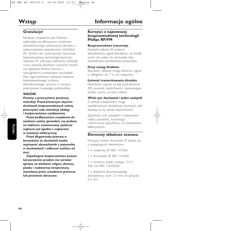 Wstęp informacje ogólne | Philips HC065 User Manual | Page 64 / 85