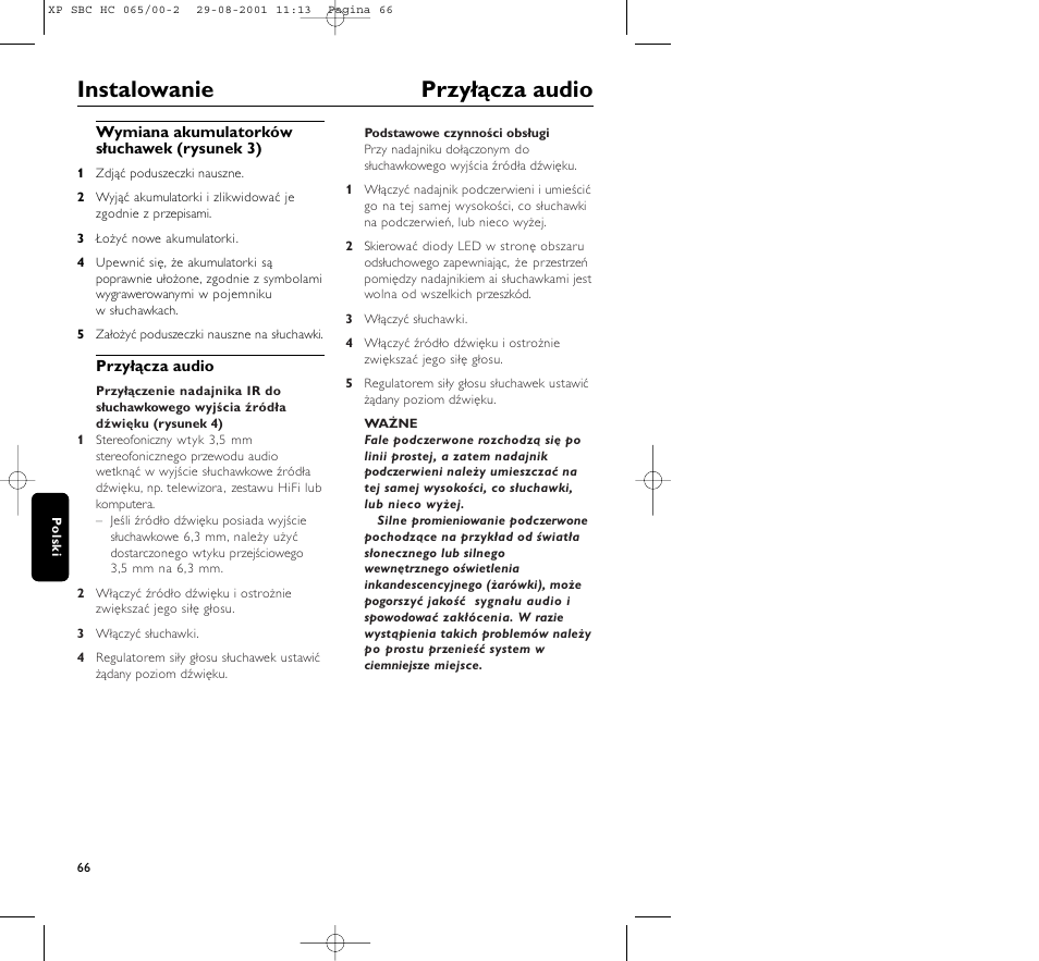 Instalowanie przyłącza audio | Philips HC065 User Manual | Page 66 / 85