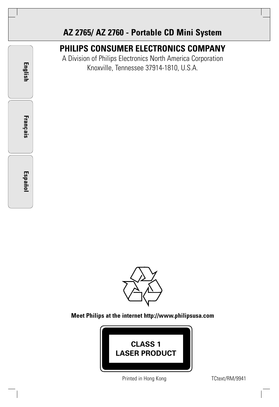 Philips consumer electronics company | Philips AZ 1560/17 User Manual | Page 47 / 47