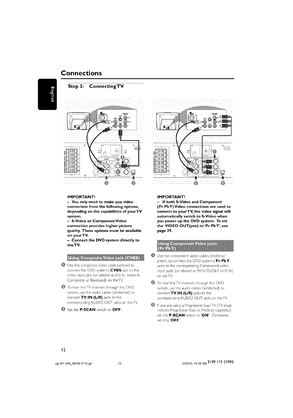 Step 3: connecting tv, Important, Step 3: connectingtv | Connections | Philips - MX3950D User Manual | Page 12 / 48