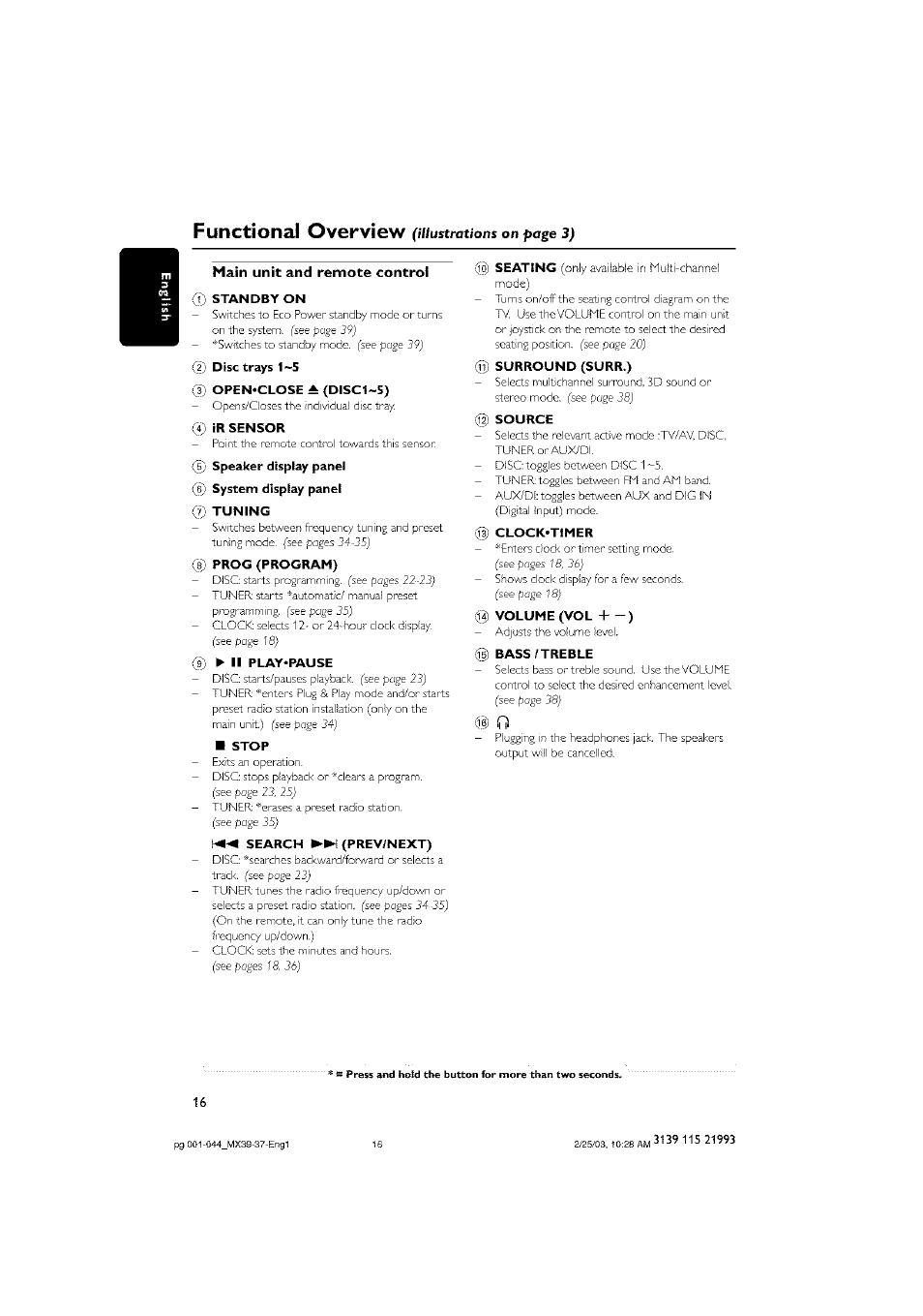 Main unit and remote control, Functional overview | Philips - MX3950D User Manual | Page 16 / 48