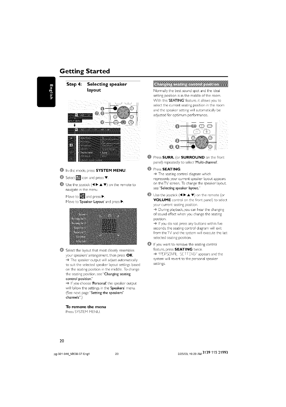 Step 4: selecting speaker, Layout, Step 4: selecting speaker layout | Getting started, Ili 1ф | Philips - MX3950D User Manual | Page 20 / 48