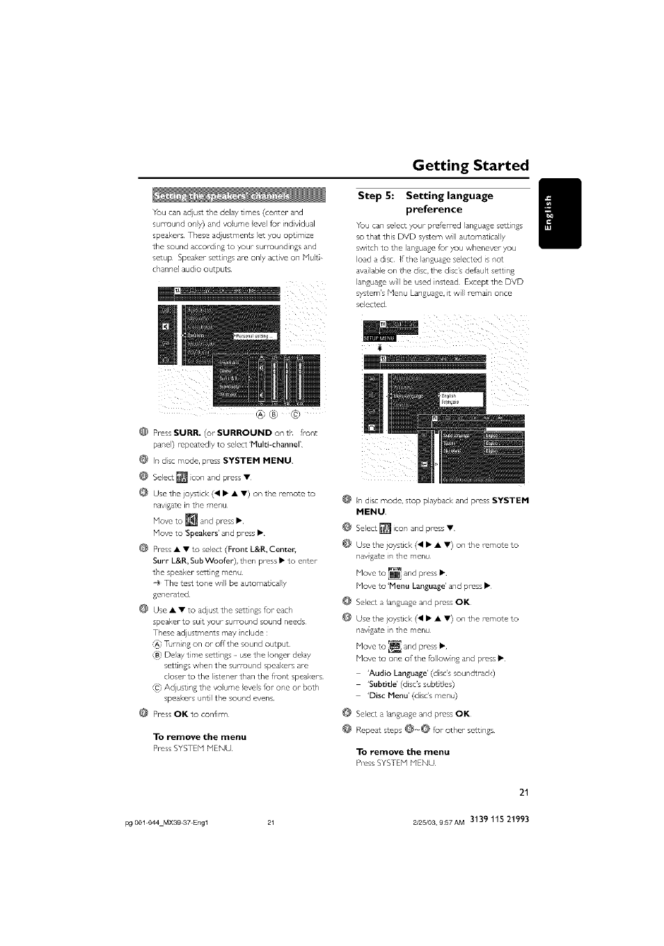 Step 5: setting language, Preference, Step 5: setting language preference | Getting started | Philips - MX3950D User Manual | Page 21 / 48