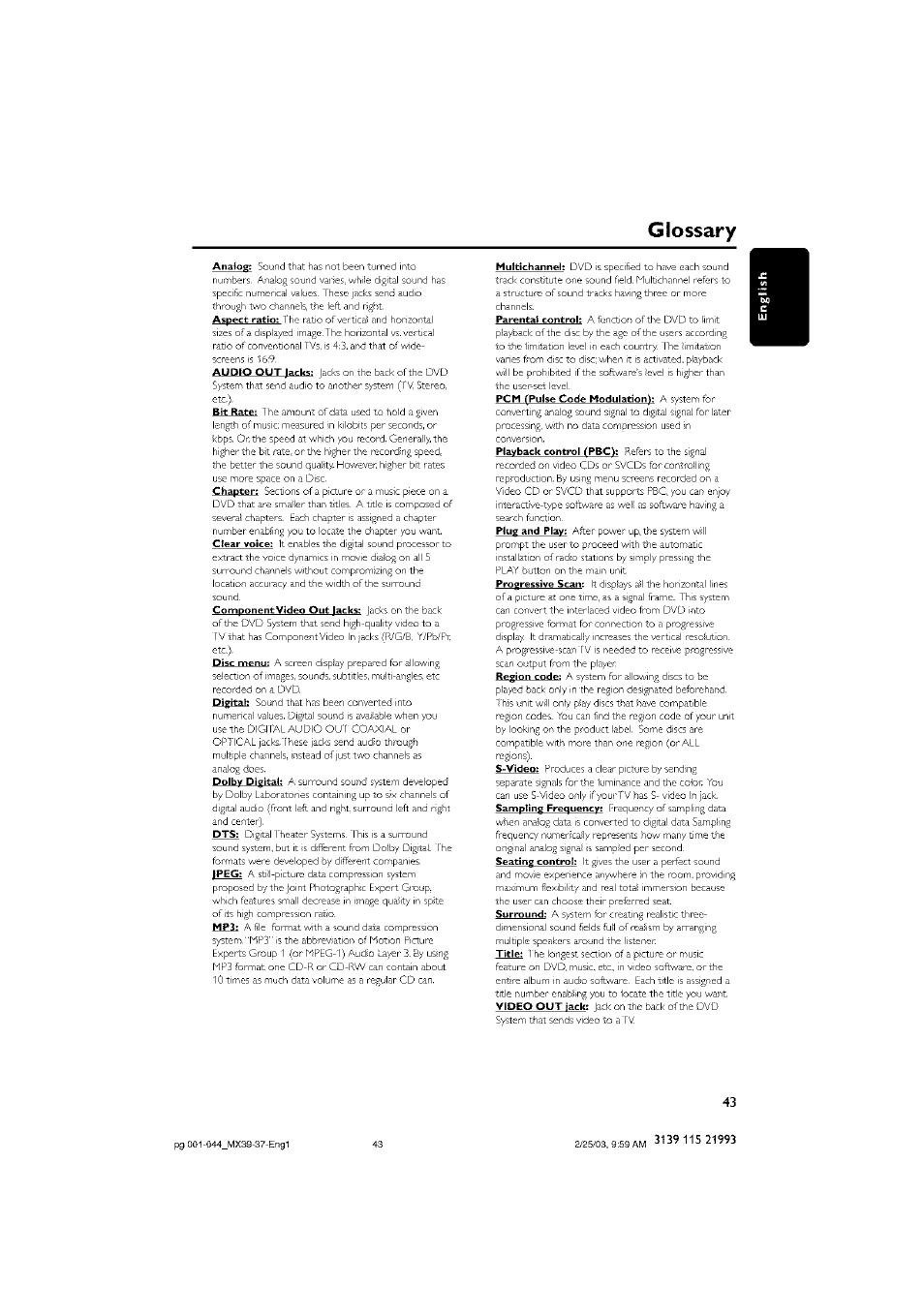 Glossary | Philips - MX3950D User Manual | Page 43 / 48