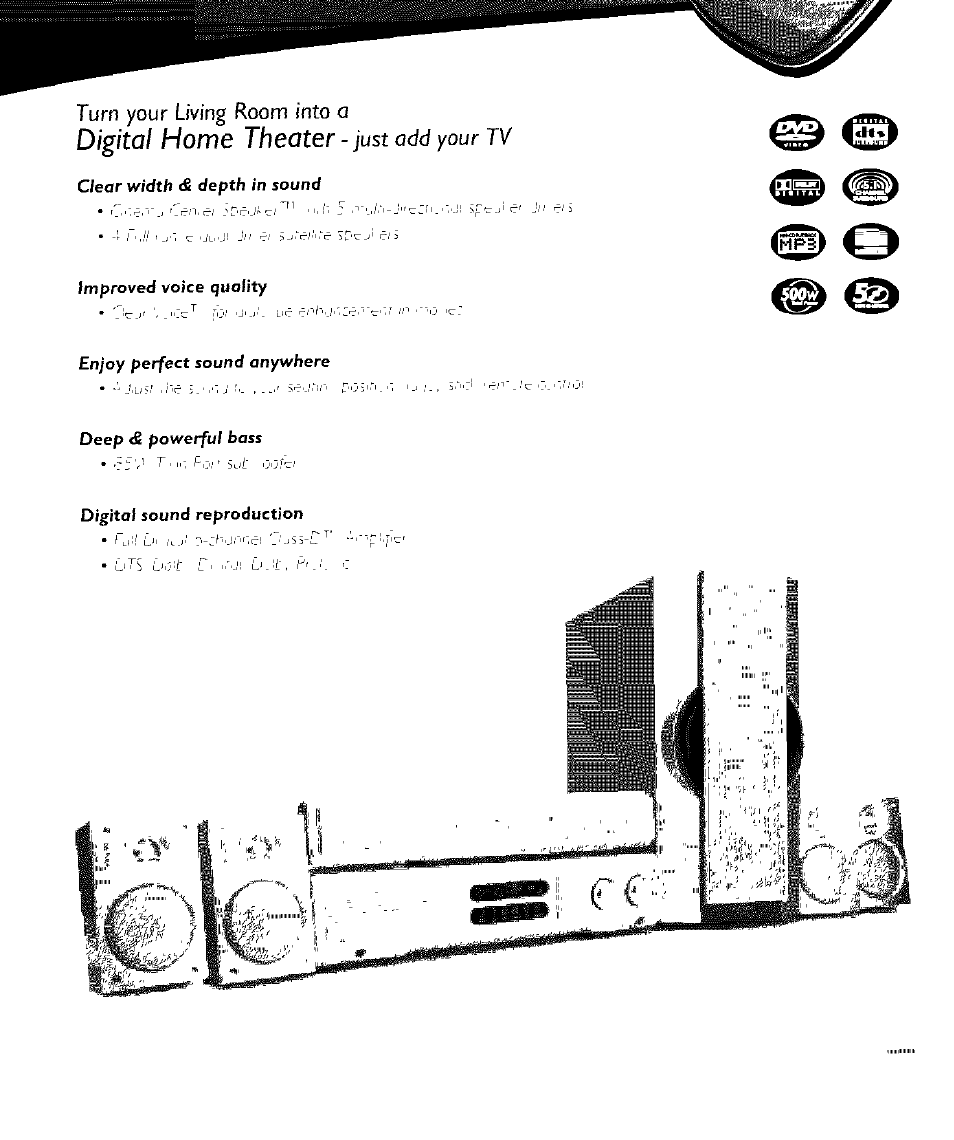 Digital home theater, Just add your tv, Turn your living room into | Improved voice quality, Sound, Digital sound reproduction | Philips - MX3950D User Manual | Page 47 / 48