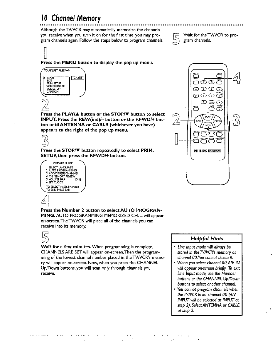 10 channel memory, Channel memory 0 - 1 1, Helpful hints | Philips CCX193AT User Manual | Page 10 / 56