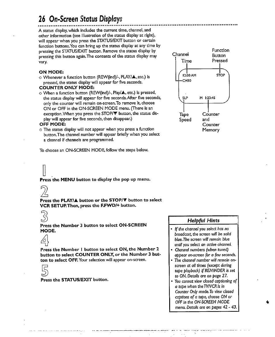 26 on-screen status displays | Philips CCX193AT User Manual | Page 26 / 56