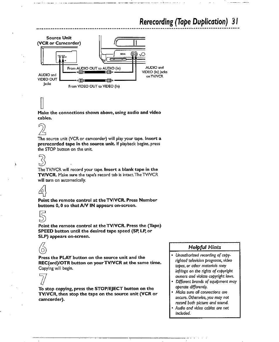 Rerecording (tape duplication) ii, Rerecording (tape duplication) | Philips CCX193AT User Manual | Page 31 / 56