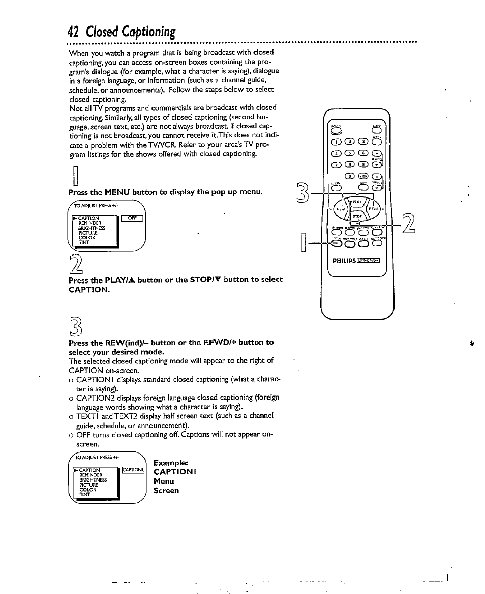 42 closed captioning | Philips CCX193AT User Manual | Page 42 / 56