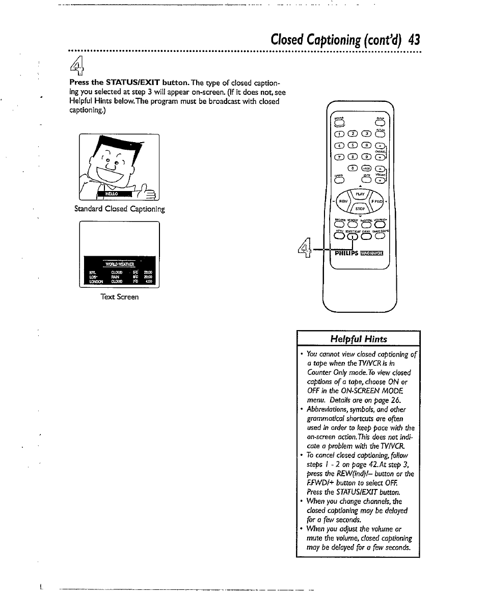 Closed captioning (cont’d) 43 | Philips CCX193AT User Manual | Page 43 / 56