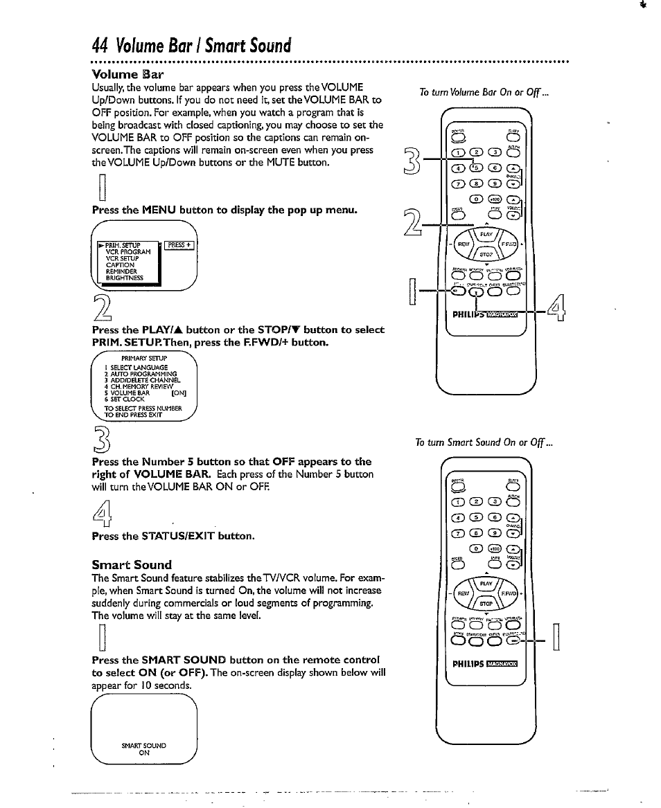 44 volume bar i smart sound, Volume bar / smart sound, Volume ear | Smart sound | Philips CCX193AT User Manual | Page 44 / 56