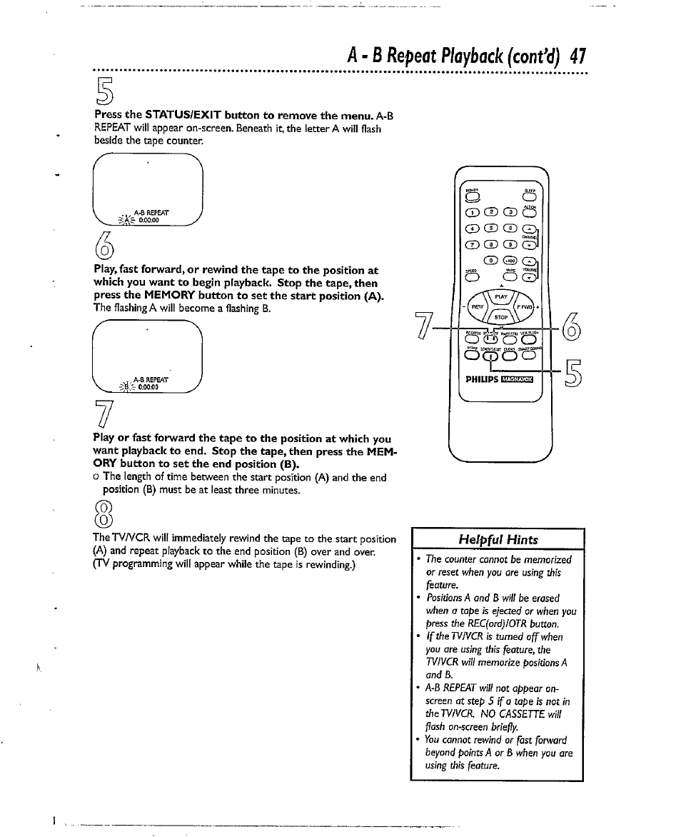 A-b repeat playback (cant'd) 47 | Philips CCX193AT User Manual | Page 47 / 56