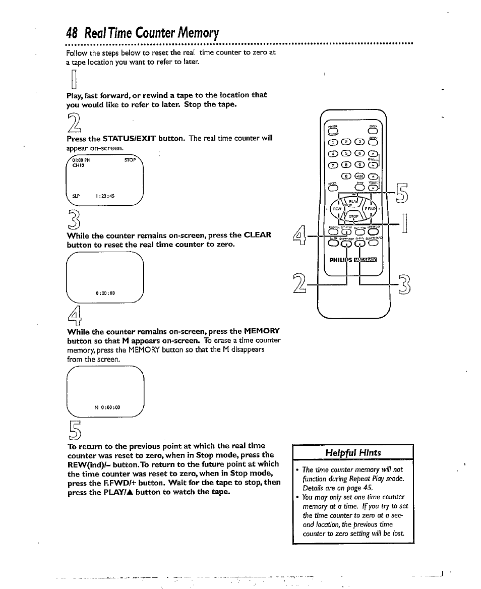 48 real time counter memory, Real time counter memory | Philips CCX193AT User Manual | Page 48 / 56