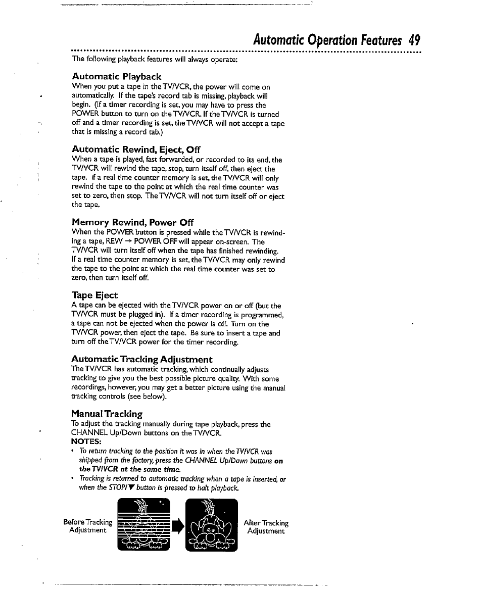 Automatic operation features 49, Notes, Automatic operation features | Philips CCX193AT User Manual | Page 49 / 56