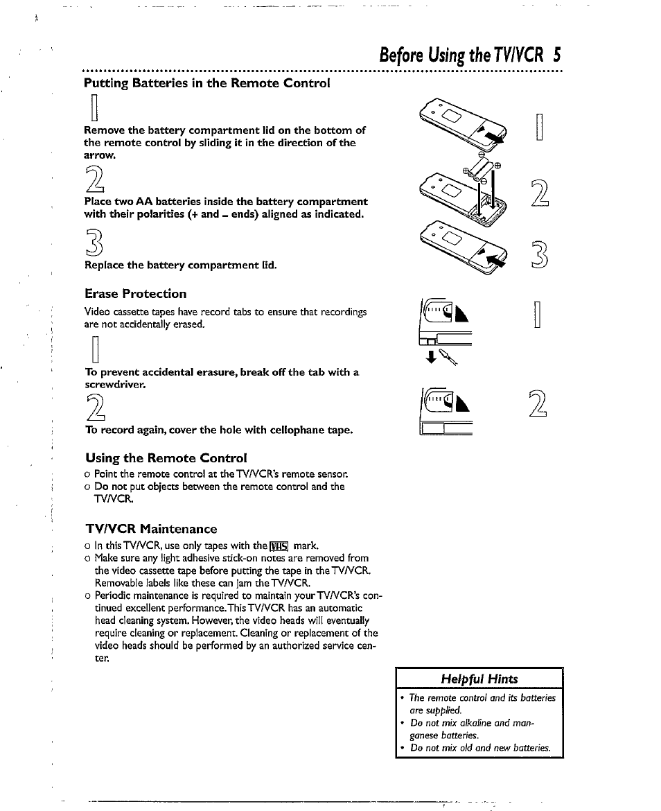 Before using the tv/vcr 5, Replace the battery compartment lid, Before using the tv/vcr | Philips CCX193AT User Manual | Page 5 / 56