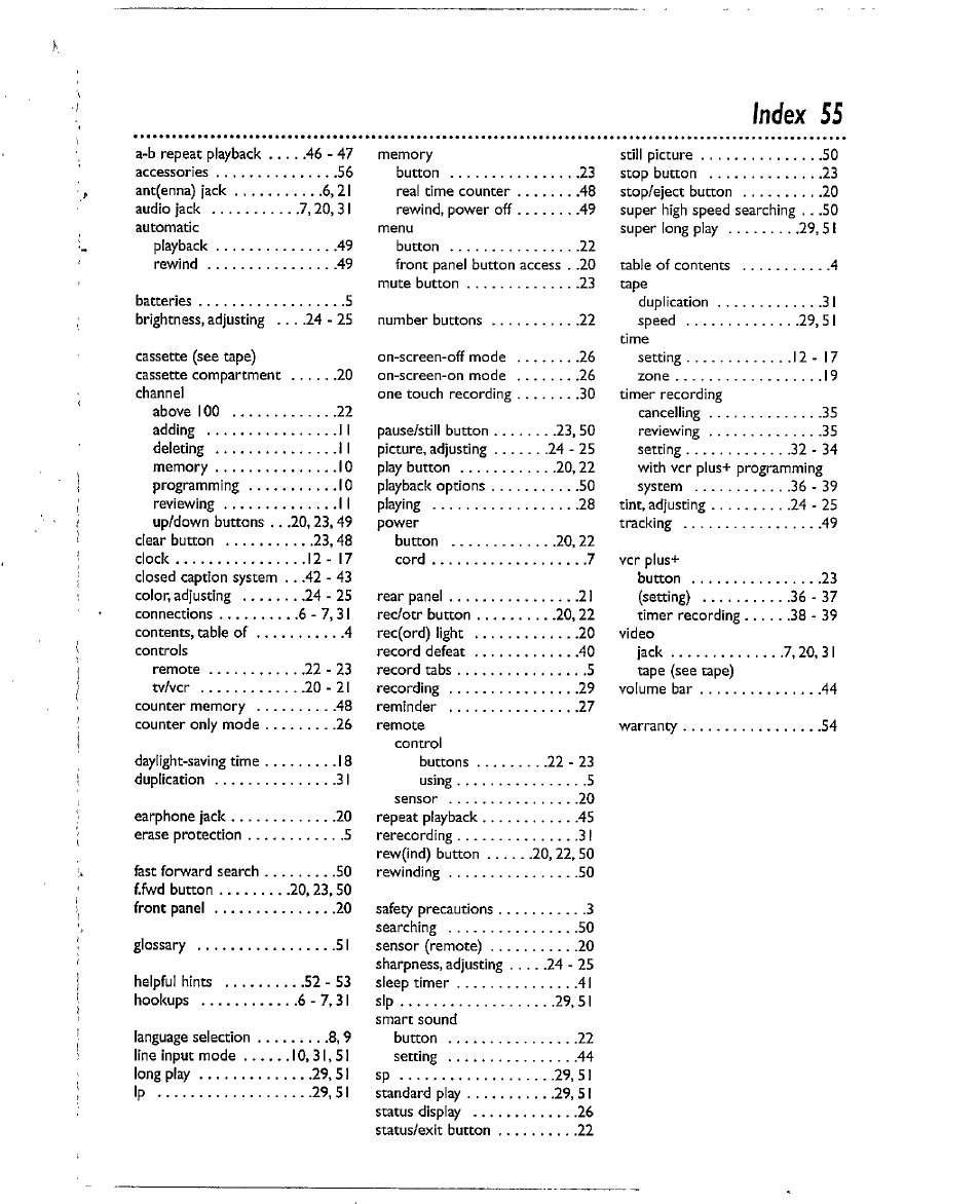 Index 55 | Philips CCX193AT User Manual | Page 55 / 56