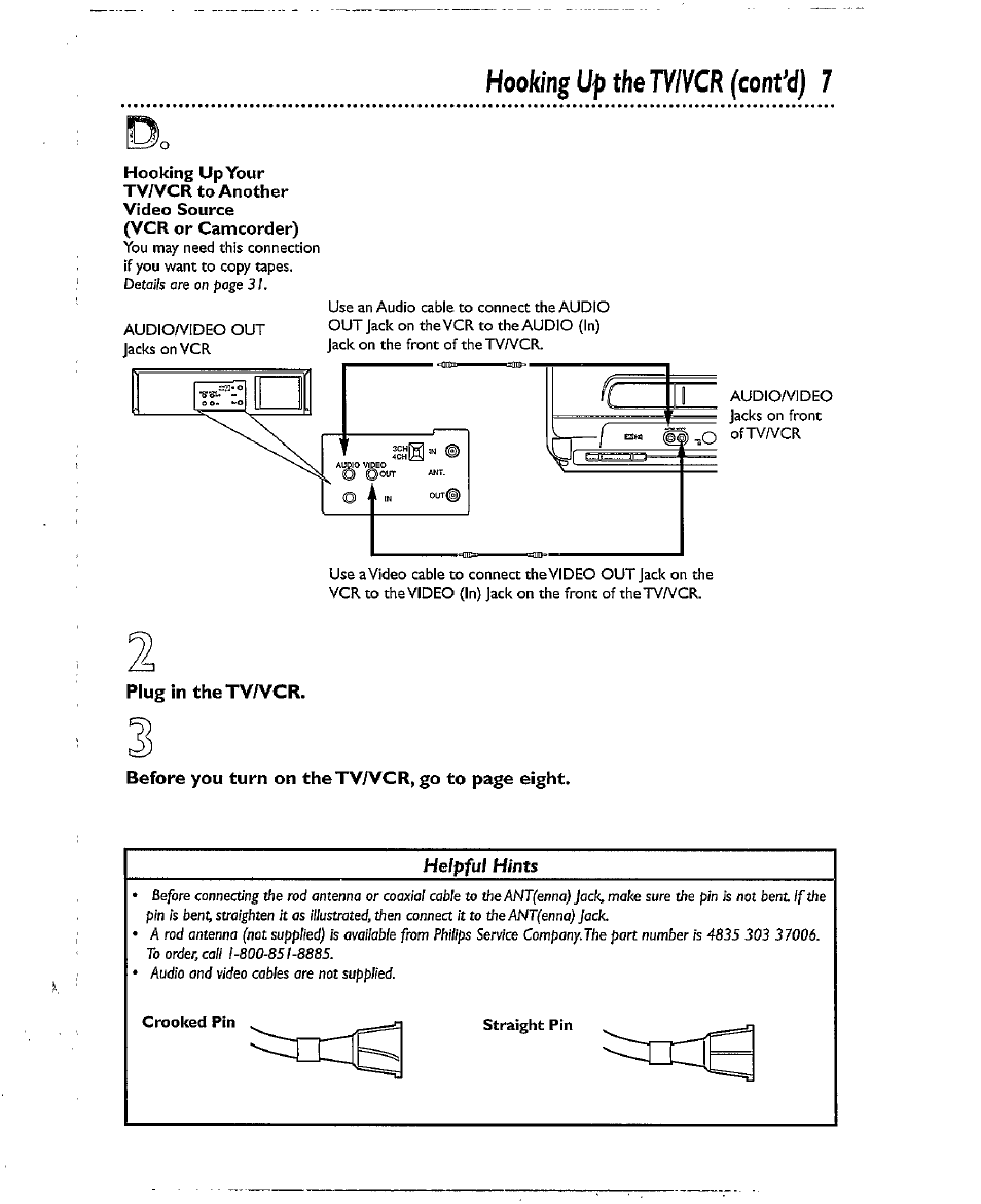Crooked pin, Straight pin, Hookingupthetyivcr(cont’d) 7 | Philips CCX193AT User Manual | Page 7 / 56