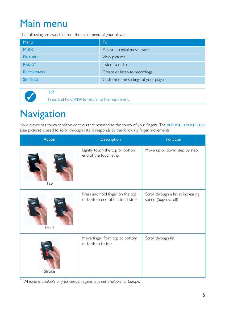 Main menu, Navigation | Philips GoGear HDD1835 User Manual | Page 11 / 54