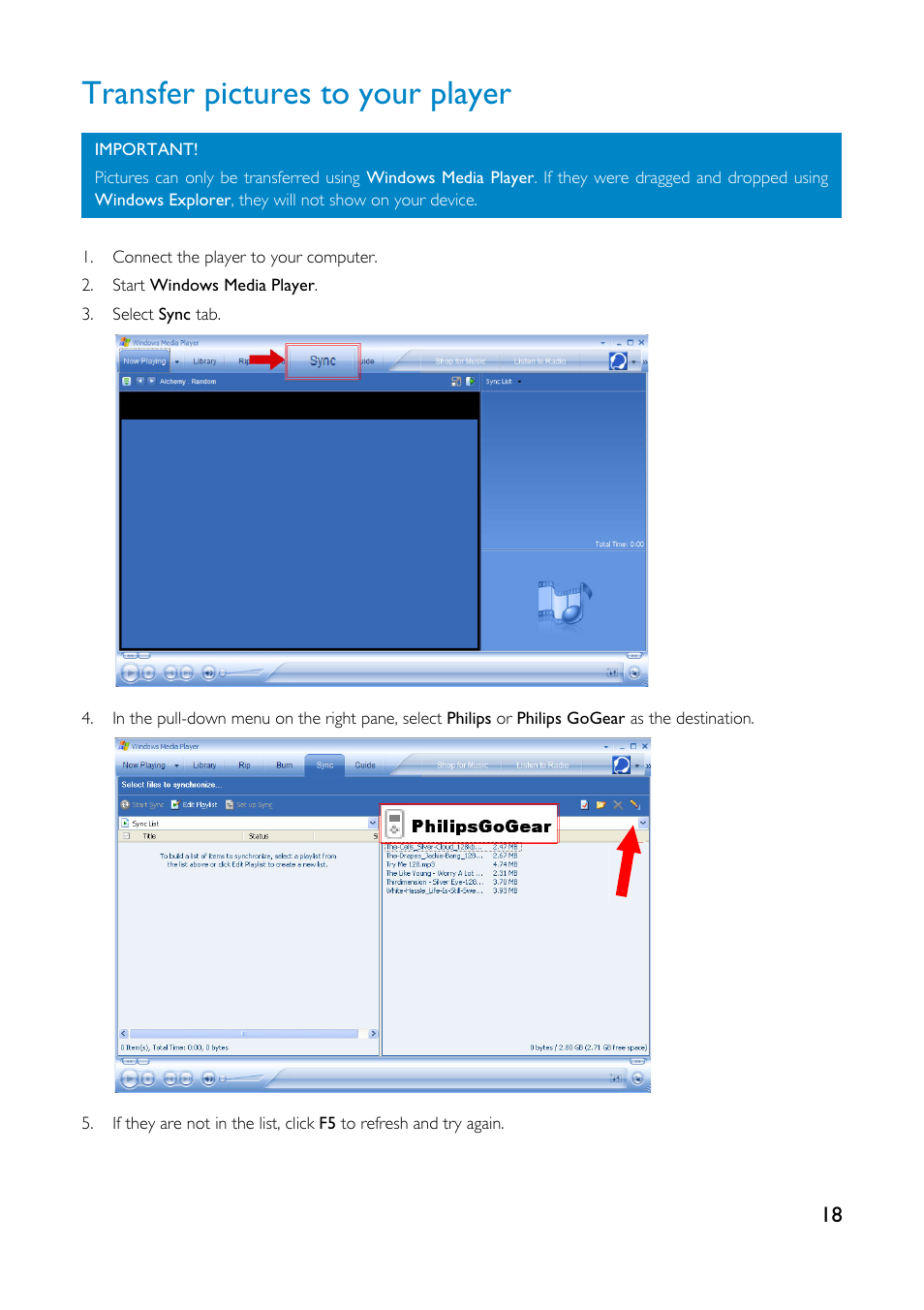 Transfer pictures to your player | Philips GoGear HDD1835 User Manual | Page 23 / 54