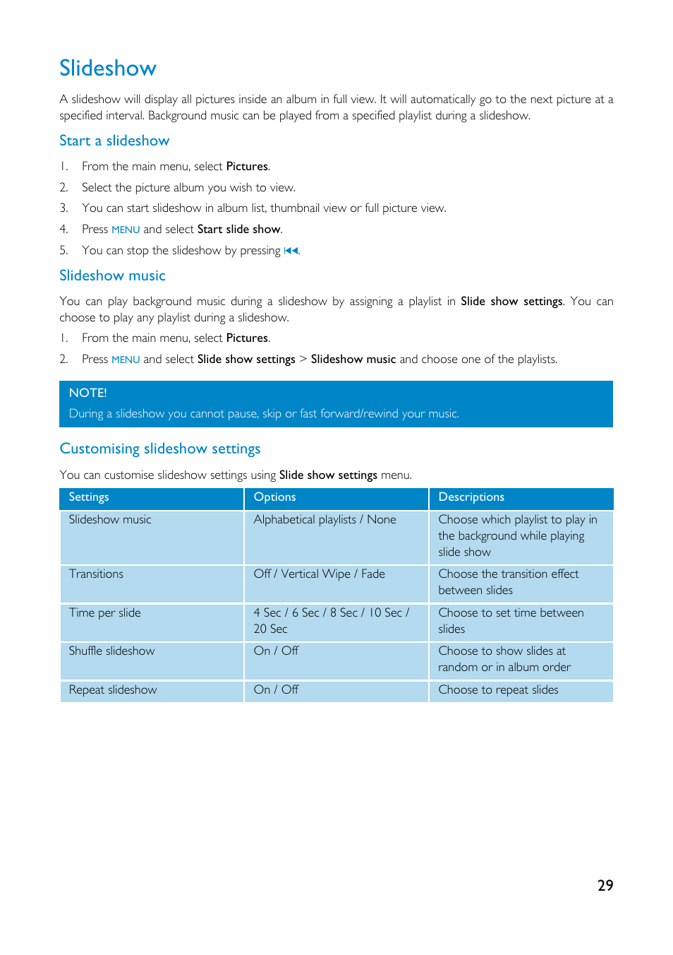 Slideshow | Philips GoGear HDD1835 User Manual | Page 34 / 54