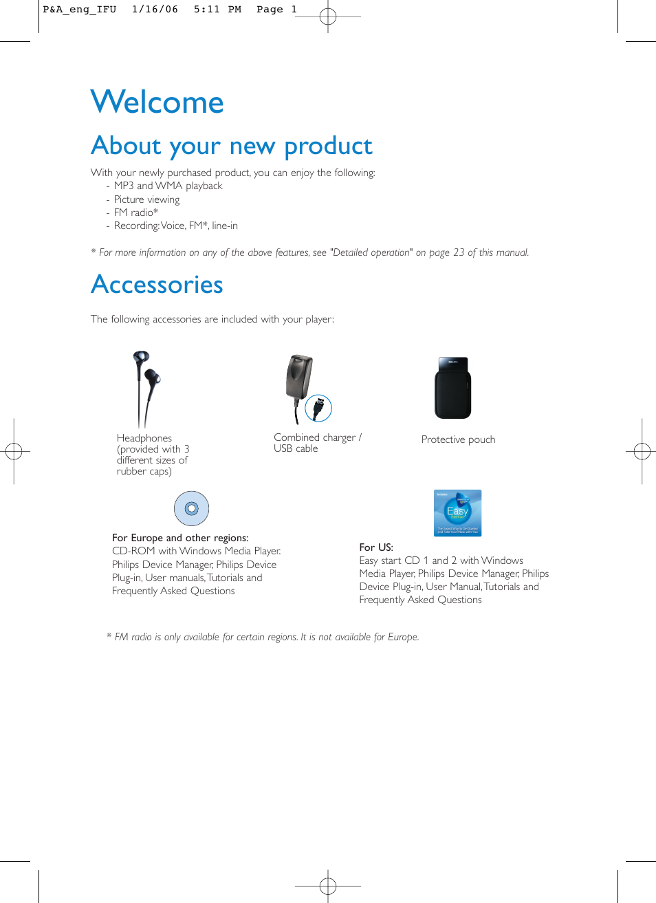 Welcome, About your new product, Accessories | Philips GoGear HDD1835 User Manual | Page 6 / 54