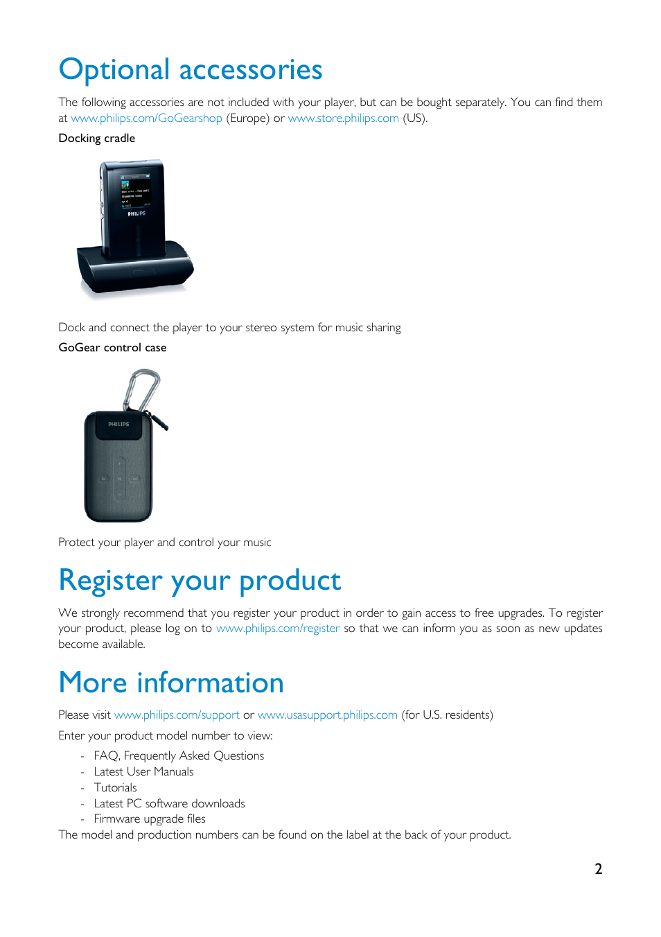 Optional accessories, Register your product, More information | Philips GoGear HDD1835 User Manual | Page 7 / 54
