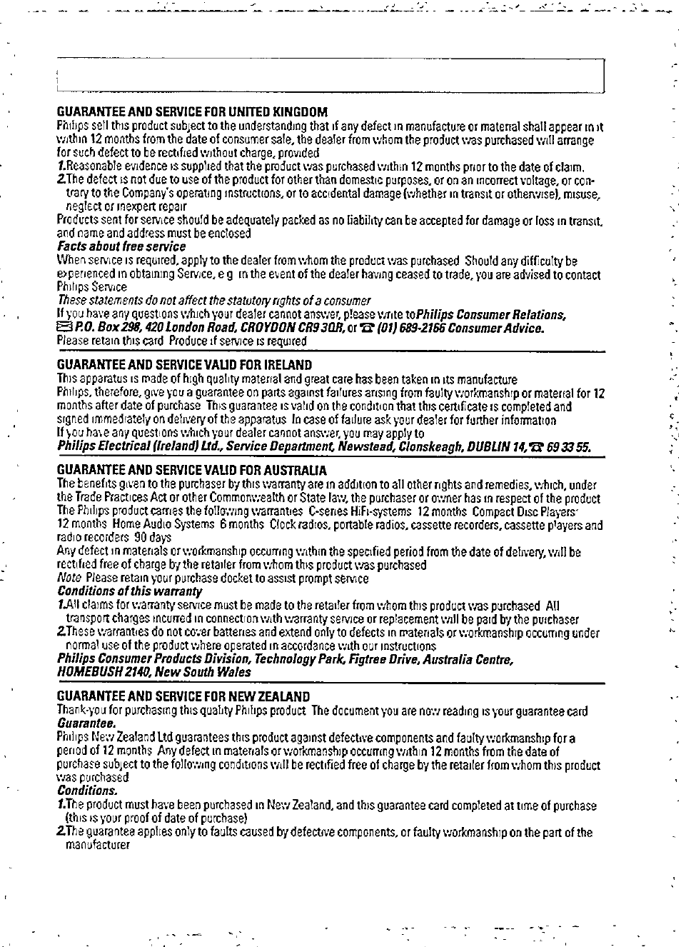 Facts about free service, Lopbilips consumer relations, Conditions of this warranty | Guarantee, Conditions | Philips AQ6513/01 User Manual | Page 5 / 9