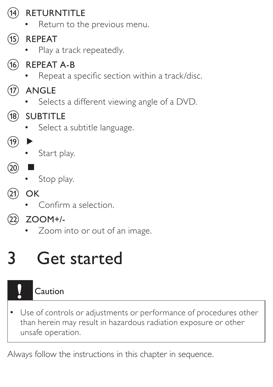 3 get started | Philips AZ5740 User Manual | Page 13 / 31