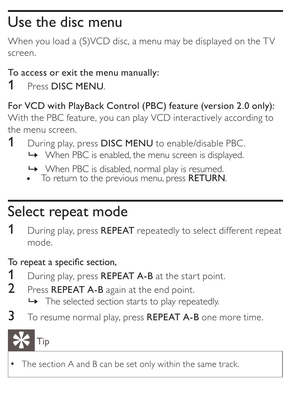 Use the disc menu, Select repeat mode | Philips AZ5740 User Manual | Page 21 / 31