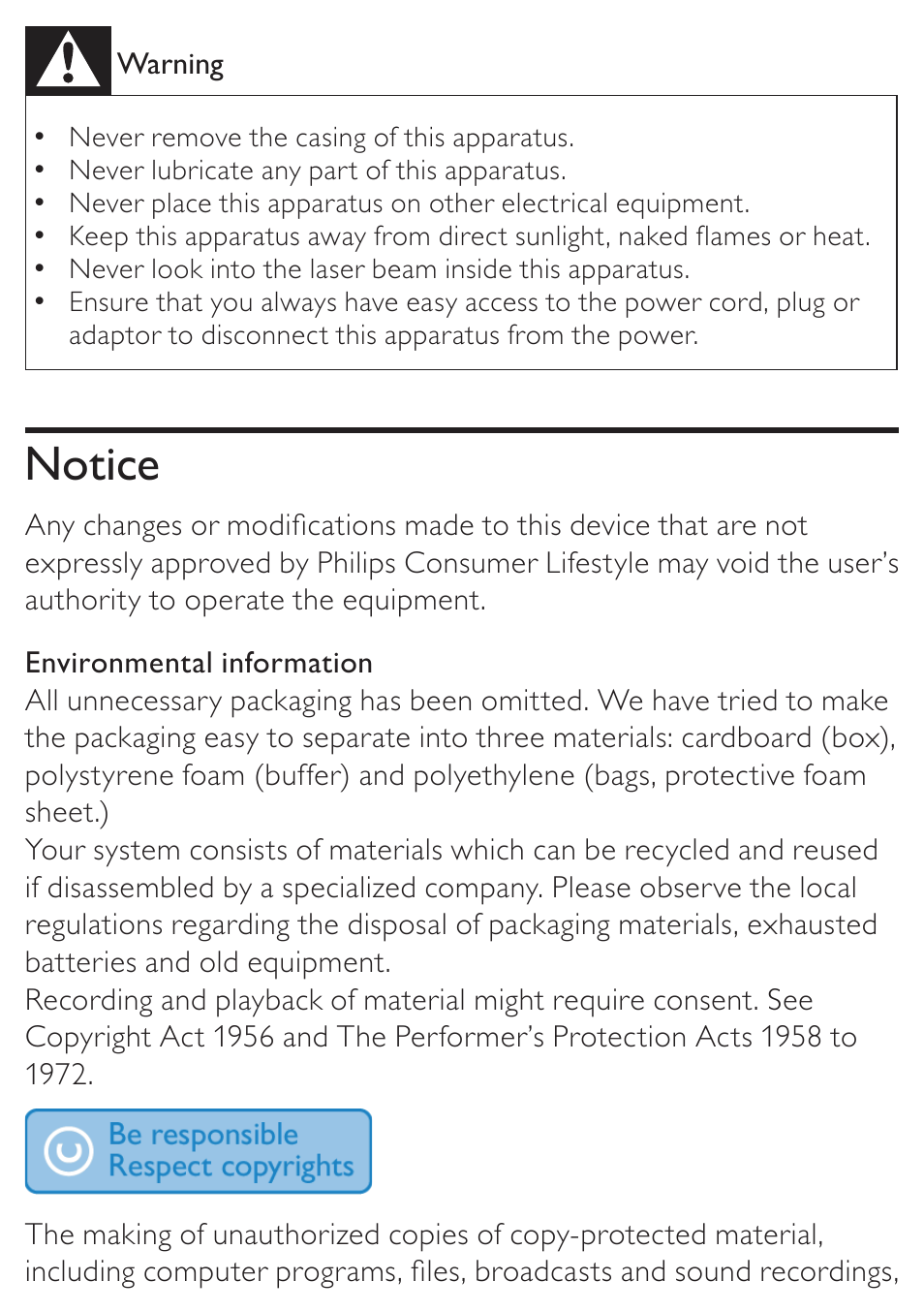 Notice | Philips AZ5740 User Manual | Page 4 / 31