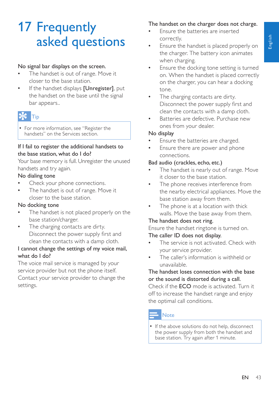 17 frequently asked questions | Philips CD485 User Manual | Page 43 / 48