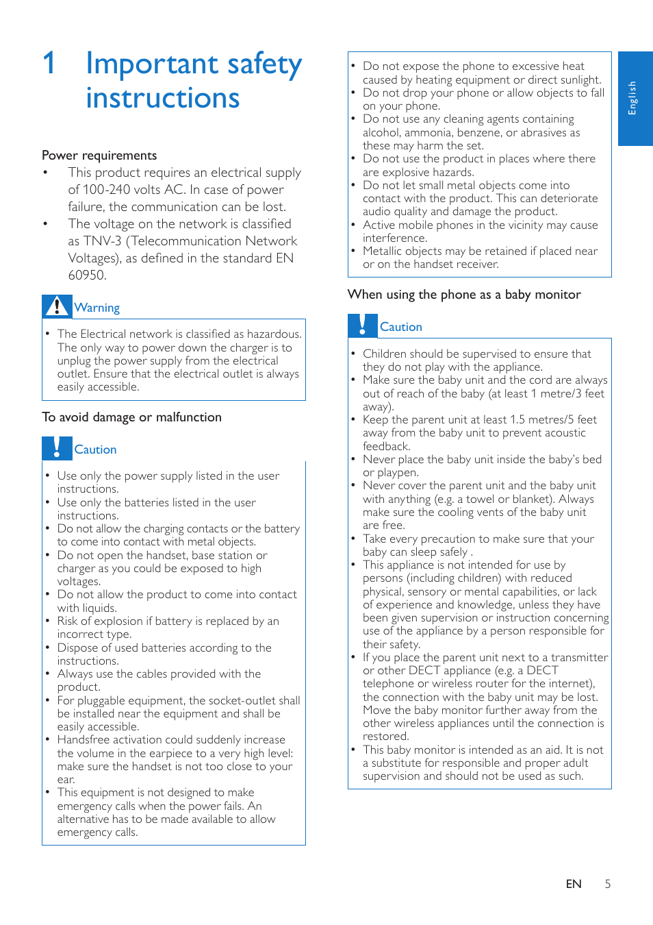 1 important safety instructions | Philips CD485 User Manual | Page 5 / 48