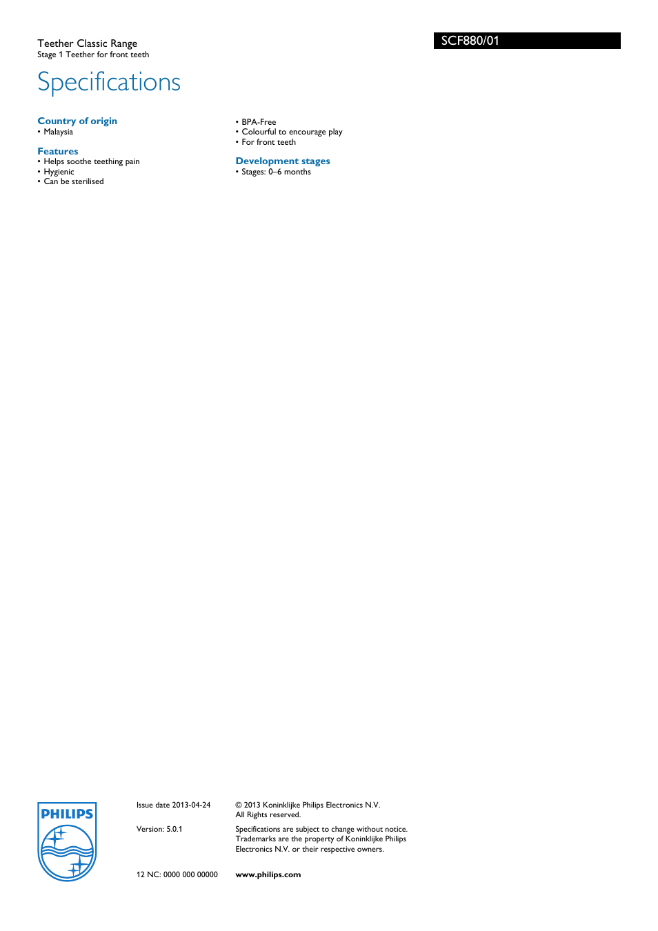 Specifications | Philips SCF880/890 User Manual | Page 2 / 2