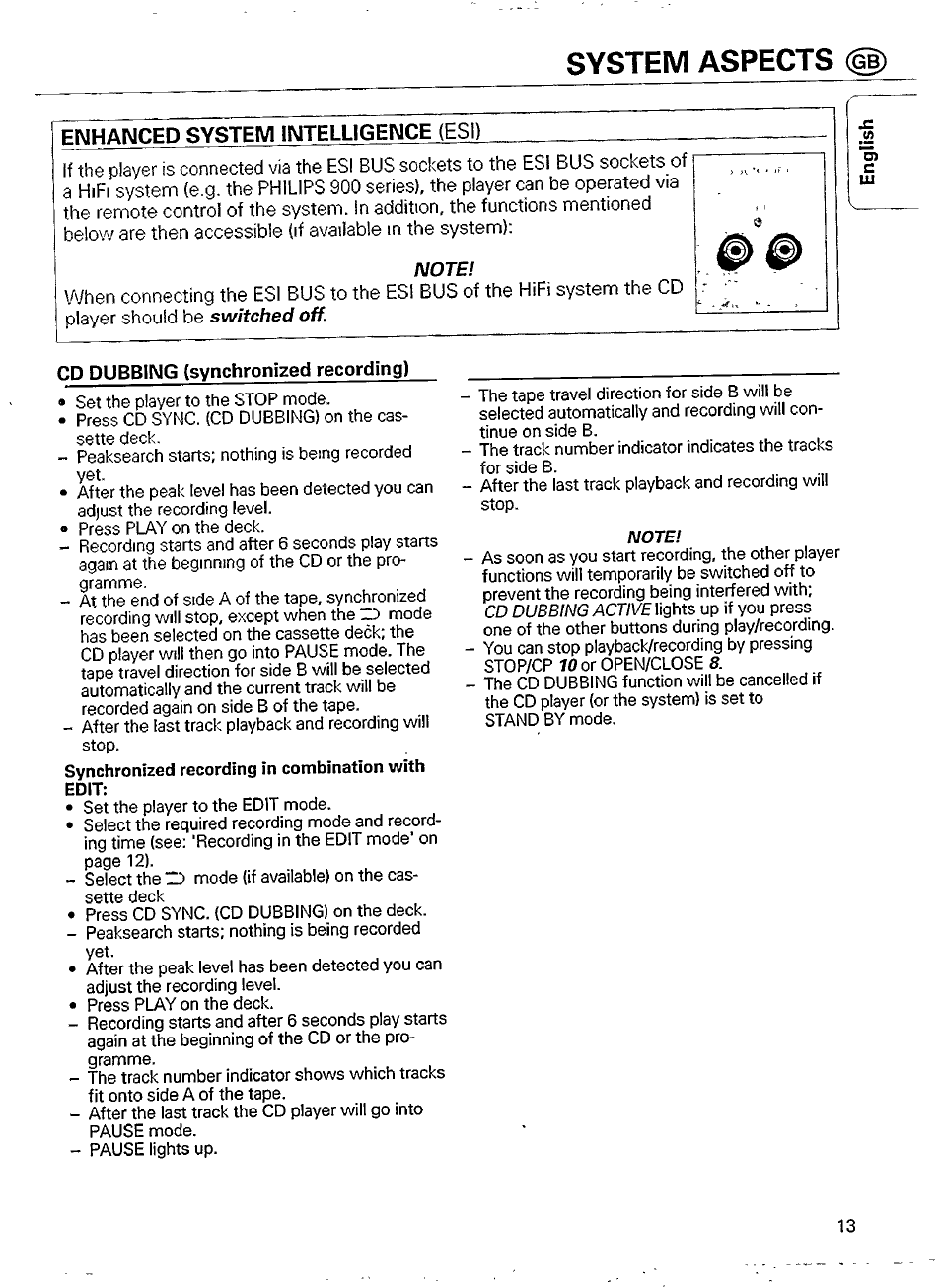 System aspects, Cd dubbing (synchronized recording), System aspects -14 | Enhanced system intelligence (esi) | Philips CD 911 User Manual | Page 13 / 20