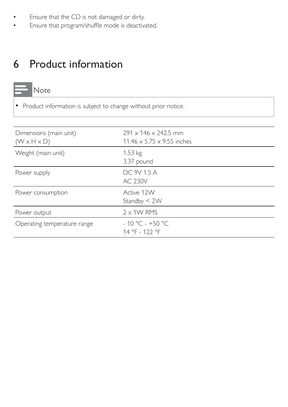 6 product information | Philips AZ1046/12 User Manual | Page 13 / 14