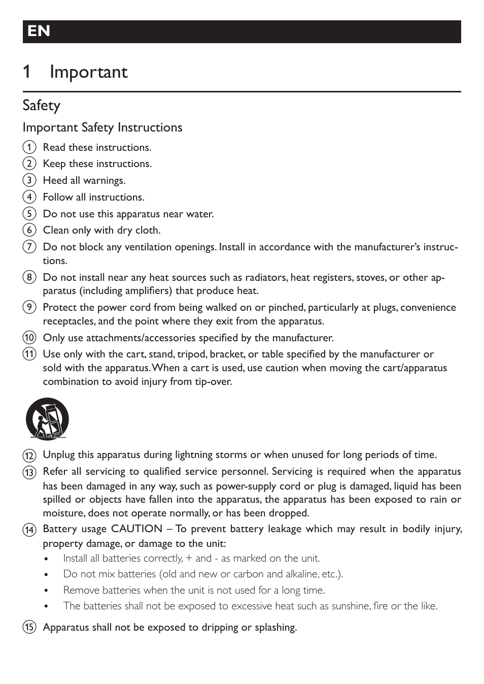 1 important, Safety | Philips AZ1046/12 User Manual | Page 2 / 14