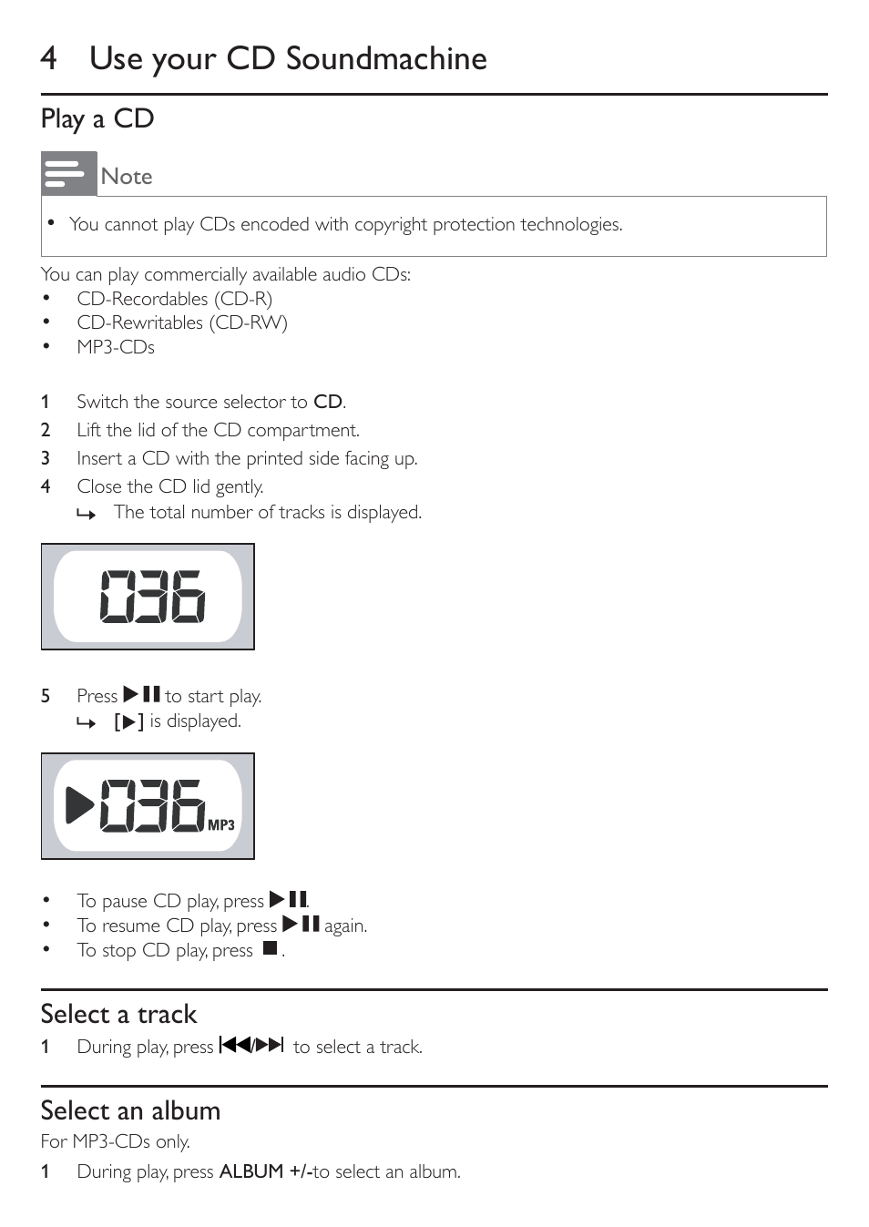 4 use your cd soundmachine | Philips AZ1046/12 User Manual | Page 9 / 14