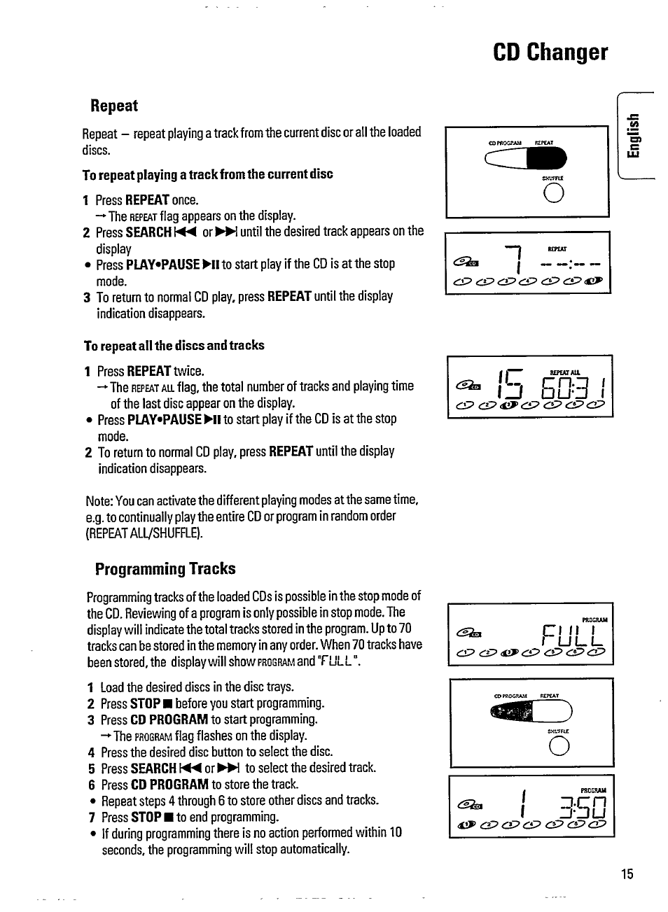 To repeat all the discs and tracks, C£:>cp, Cd changer | I_3 5u-3 i, I d-du | Philips AZ3705 User Manual | Page 15 / 21