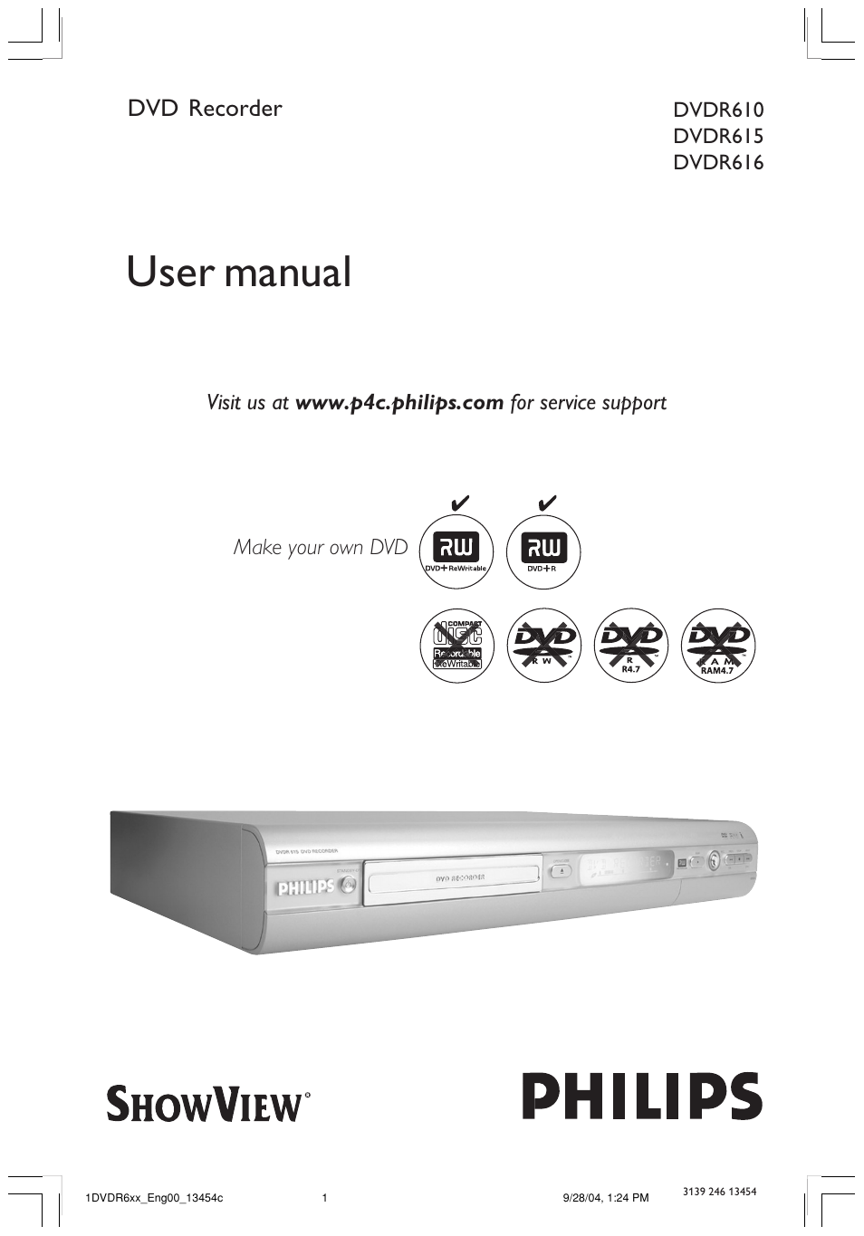 Philips ShowView DVDR612/97 User Manual | 74 pages