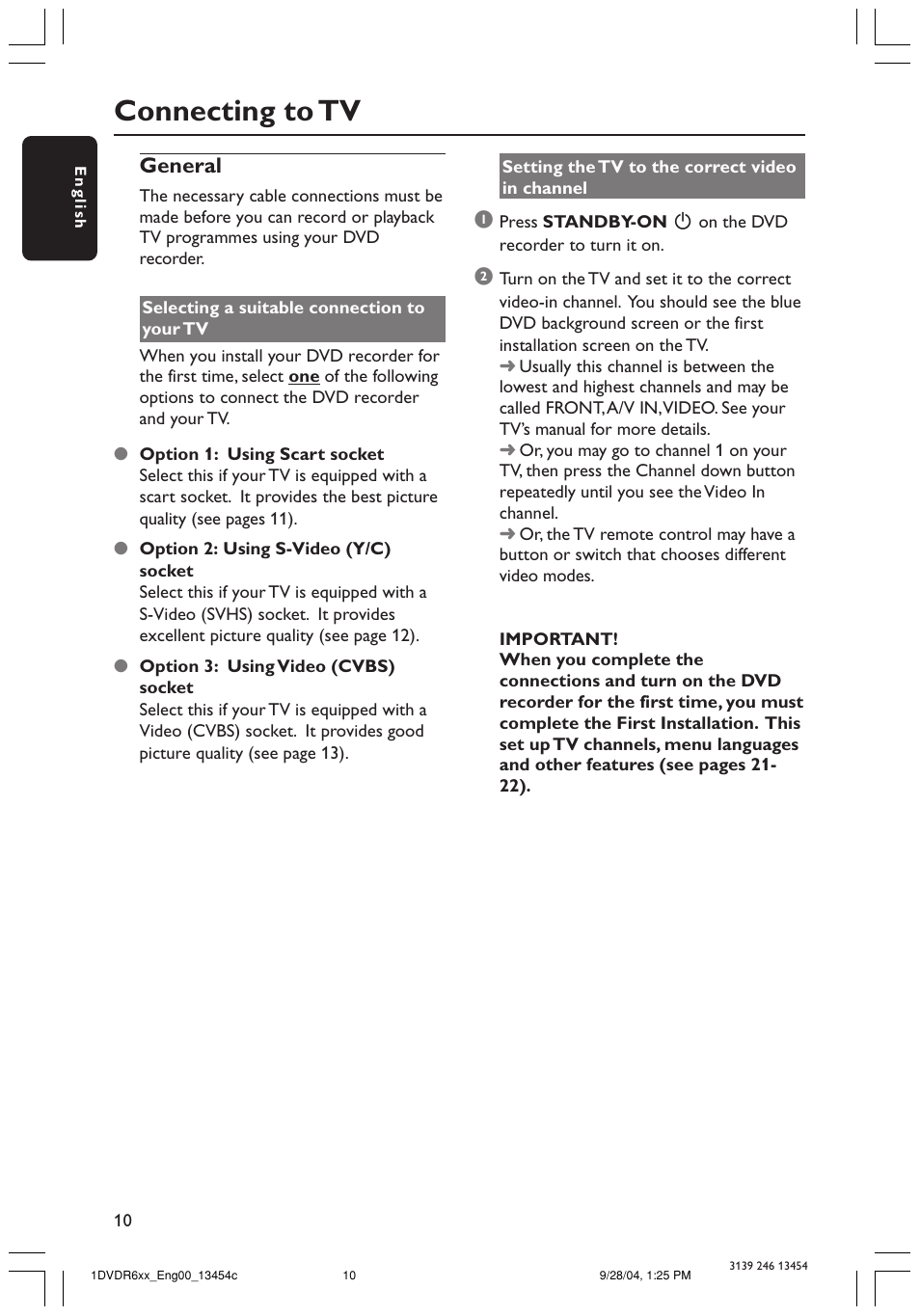 Connecting to tv, General | Philips ShowView DVDR612/97 User Manual | Page 12 / 74