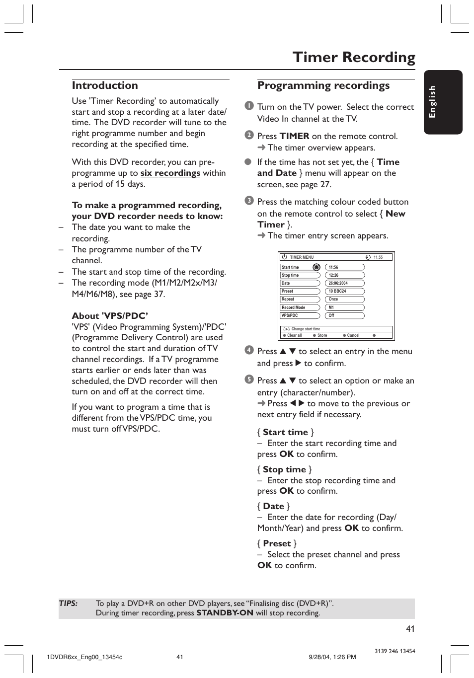 Timer recording, Introduction, Programming recordings 1 | Philips ShowView DVDR612/97 User Manual | Page 43 / 74