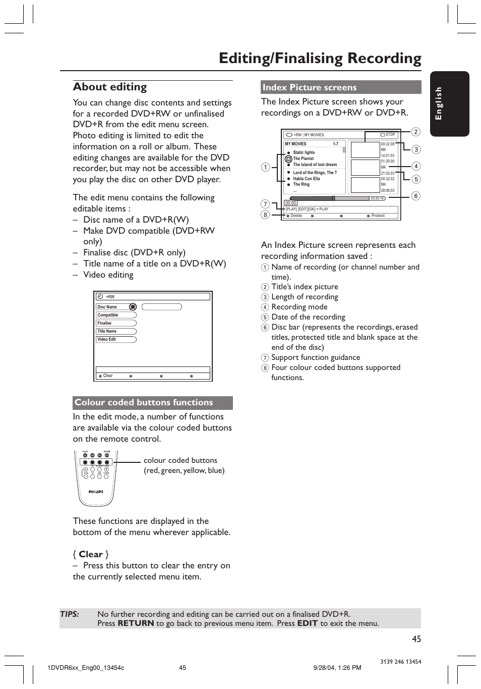 Editing/finalising recording, About editing | Philips ShowView DVDR612/97 User Manual | Page 47 / 74